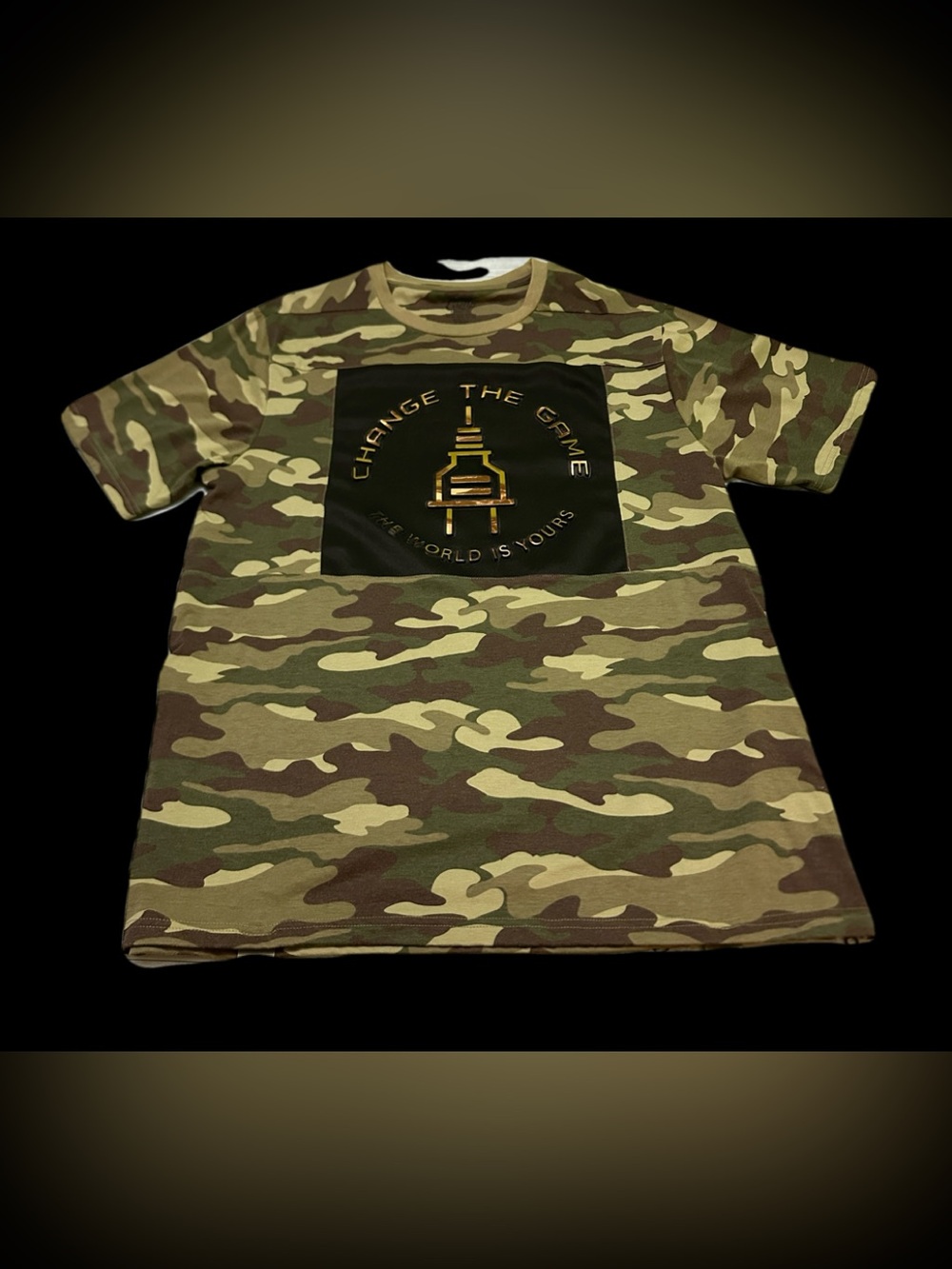 Men's Camp Camo Short Sleeve Tee with Gold Emblem XL